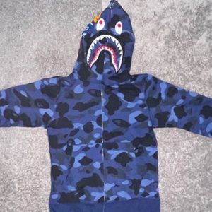 Bape Navy Blue Camo Shark Full Zip Hoodie
